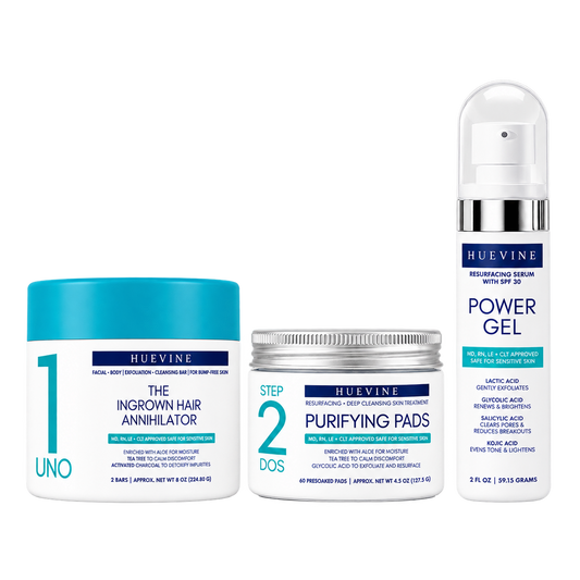 HueVine 3-step Ingrown Hair Treatment Kit with Ingrown Hair Annihilator, Purifying Pads and Power Gel