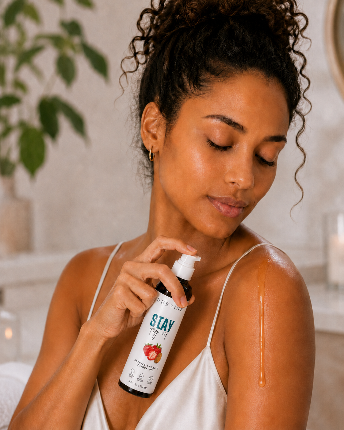 HueVine Stay Dry Oil Model Application