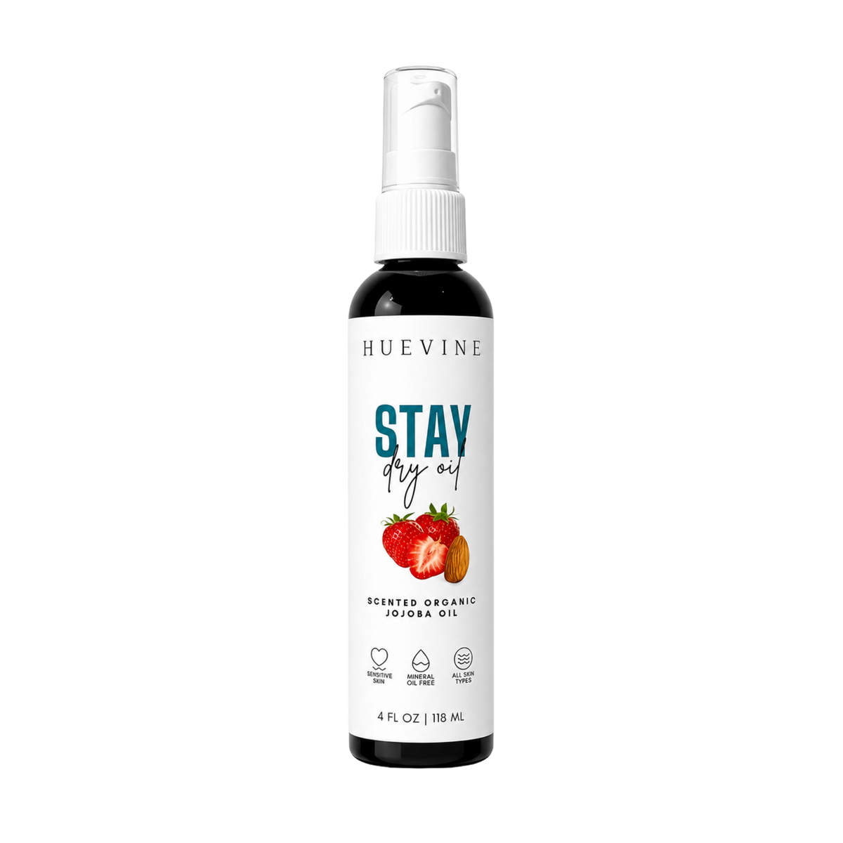 HueVine Stay Dry Oil Organic Jojoba Body Oil White Background Product