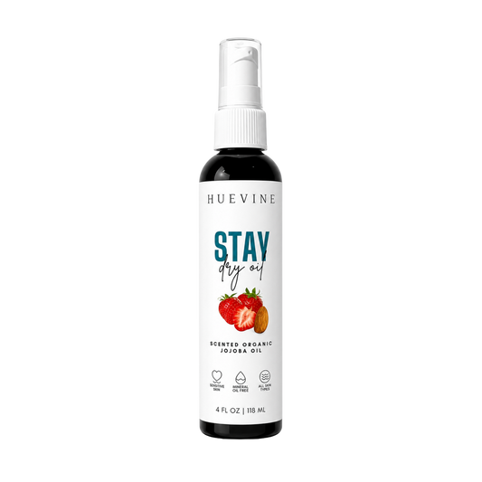 HueVine Stay Dry Oil Organic Jojoba Body Oil White Background Product