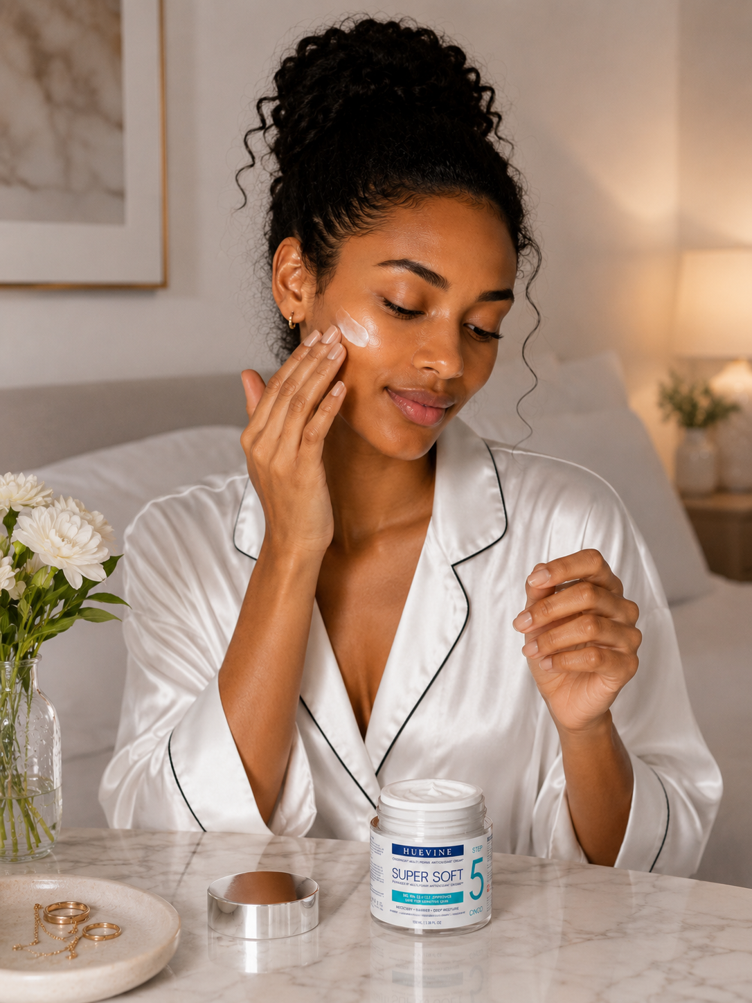 HueVine Super Soft Night Cream Model Application