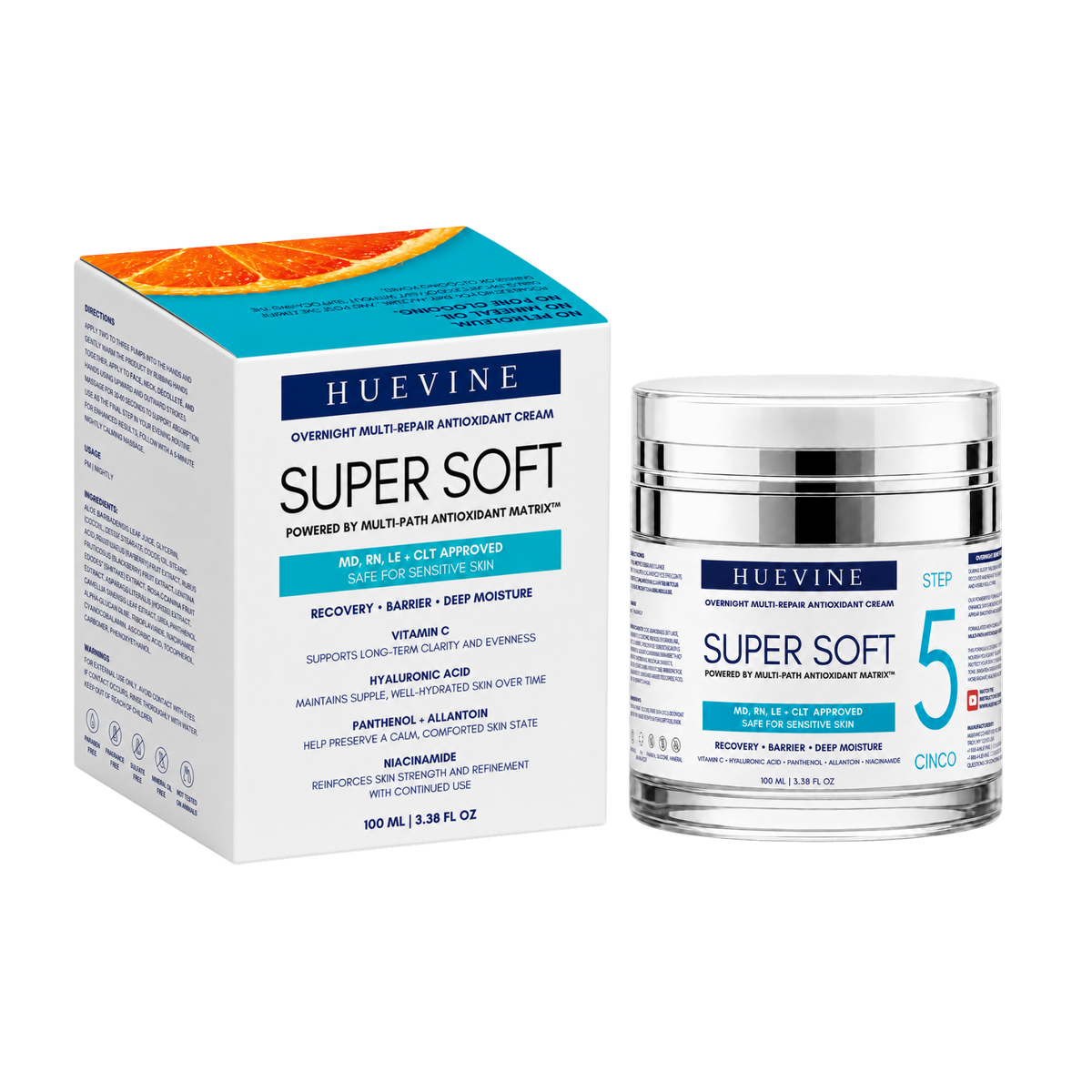 HueVine Super Soft Overnight Antioxidant Cream Box And Jar White Background Product